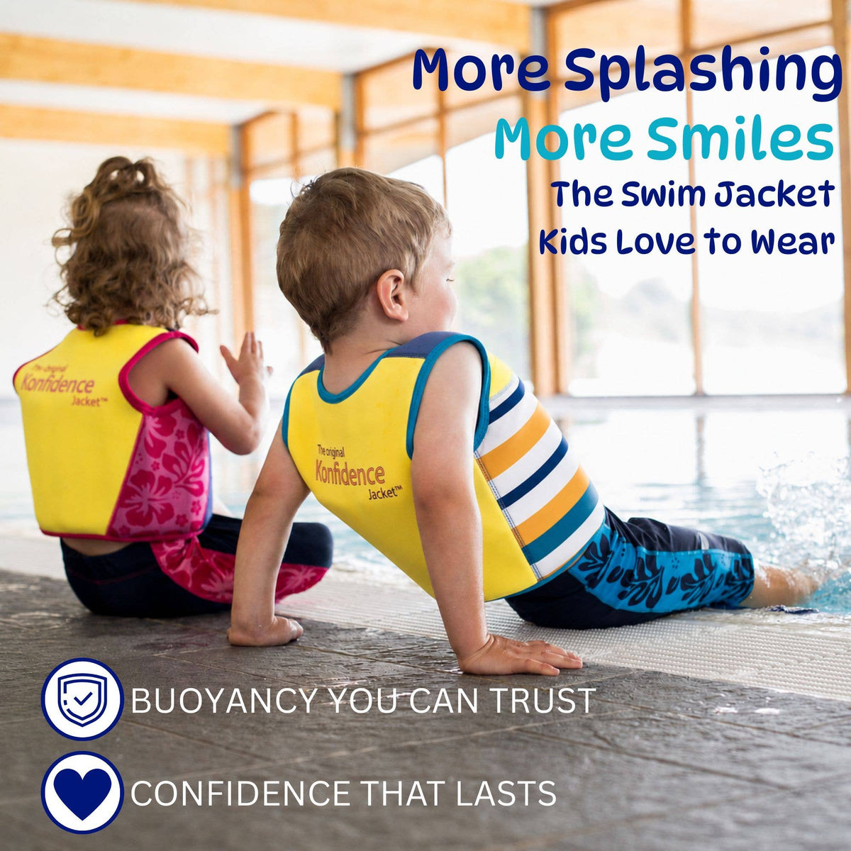 Original Konfidence Jacket | Kids Swim Vest: Hamptons Navy / (3-6 Years/19-30Kgs)