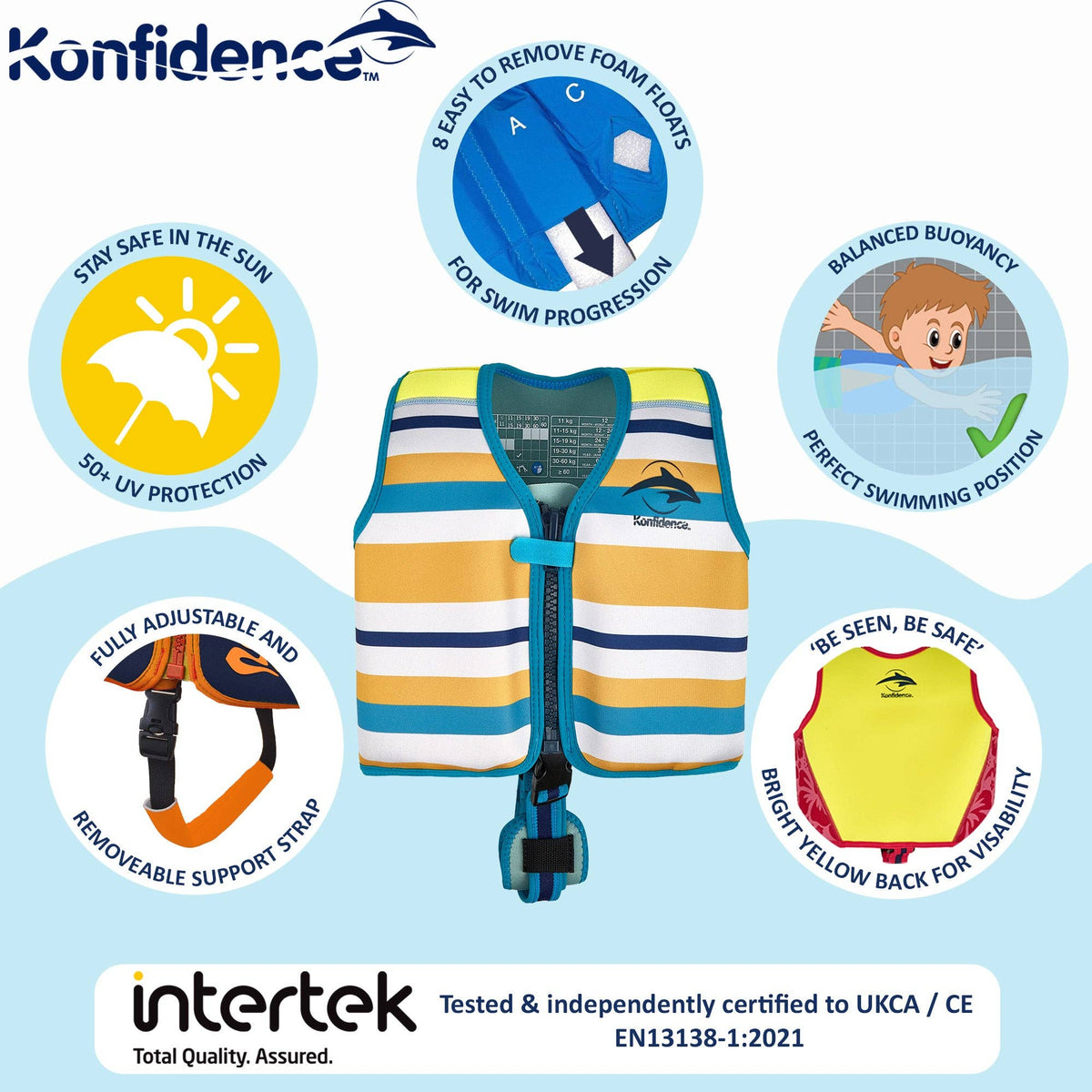 Original Konfidence Jacket | Kids Swim Vest: Hamptons Navy / (3-6 Years/19-30Kgs)