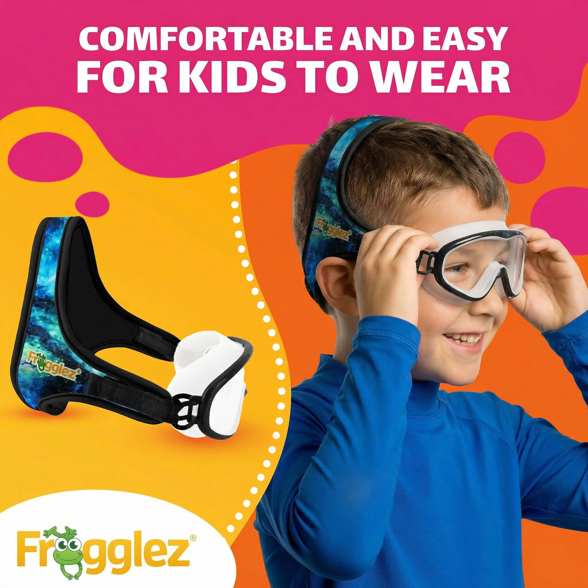 Frogglez Blue Galaxiez Kids Swimming Goggles & Swim Mask | Age 4–10