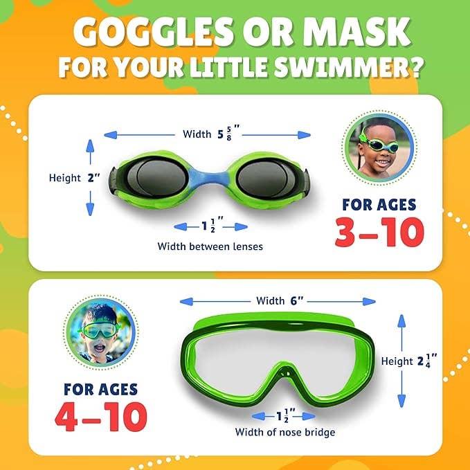 Frogglez Green Navigatorz Kids Swimming Goggles & Swim Mask | Age 4–10