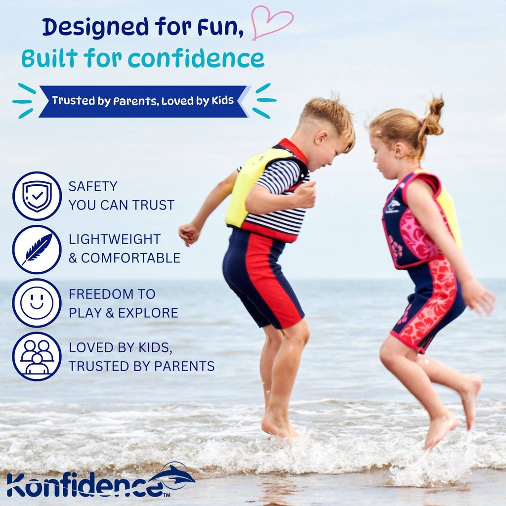 Original Konfidence Jacket | Kids Swim Vest: Hamptons Navy / (Up to 3 Years/15-19Kgs)